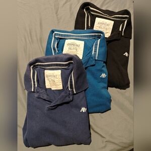 Lot of 3 Aeropostale Men's Short Sleeve Polo Shirts Black / Blue / Navy Size 2XL